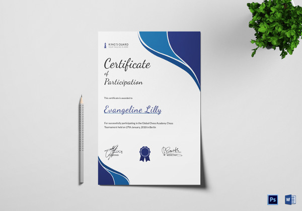 chess participation certificate template