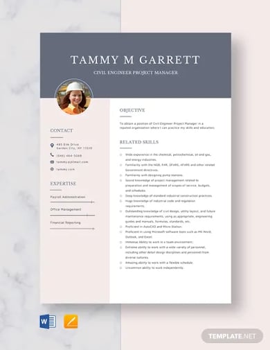 civil engineer project manager resume template