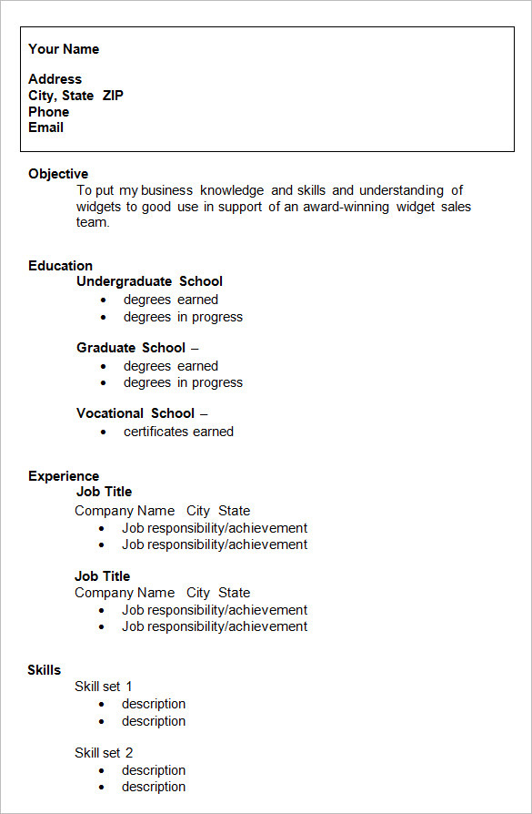 Basic Resume Template For College Students - Template Walls