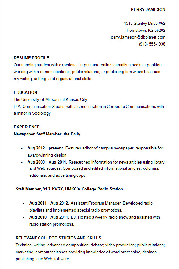 college student resume examples