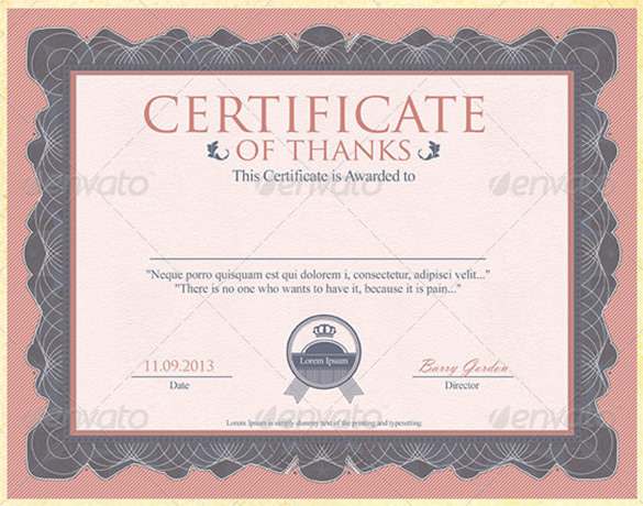 colourful certificate of thanks