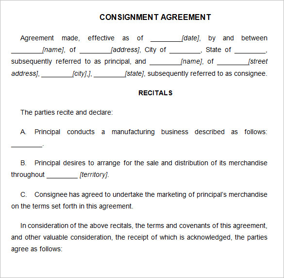 Consignment Contract Template 11 Word Google Docs PDF Documents 