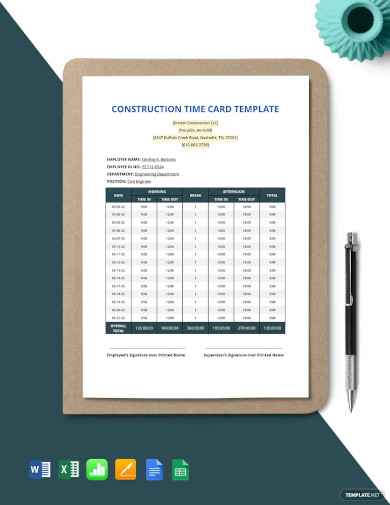 12  Printable Time Card Templates DOC Excel PDF