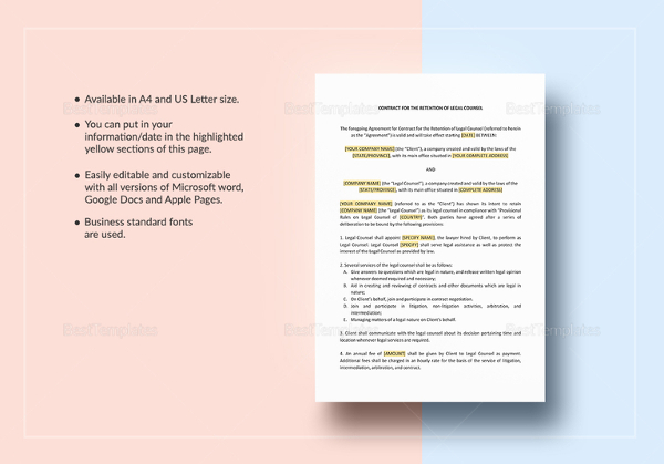 contract on retaining legal counsel template