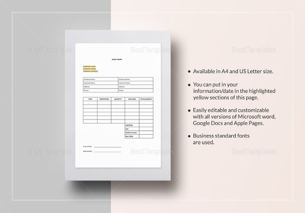 credit memo excel template