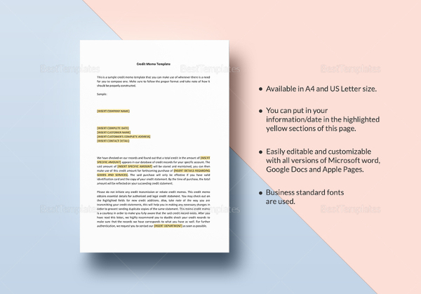 credit memo free templates