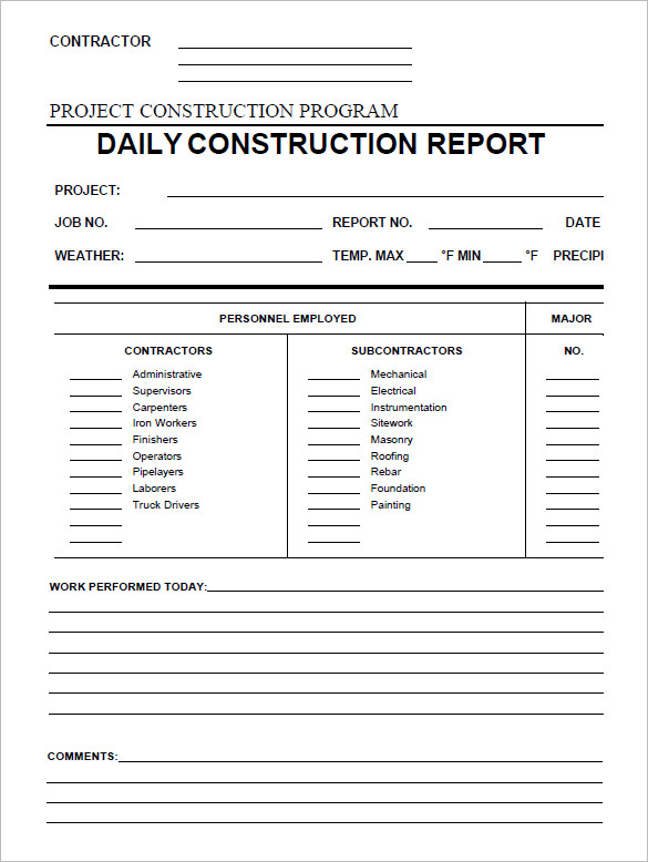 Construction Daily Report Template Pdf