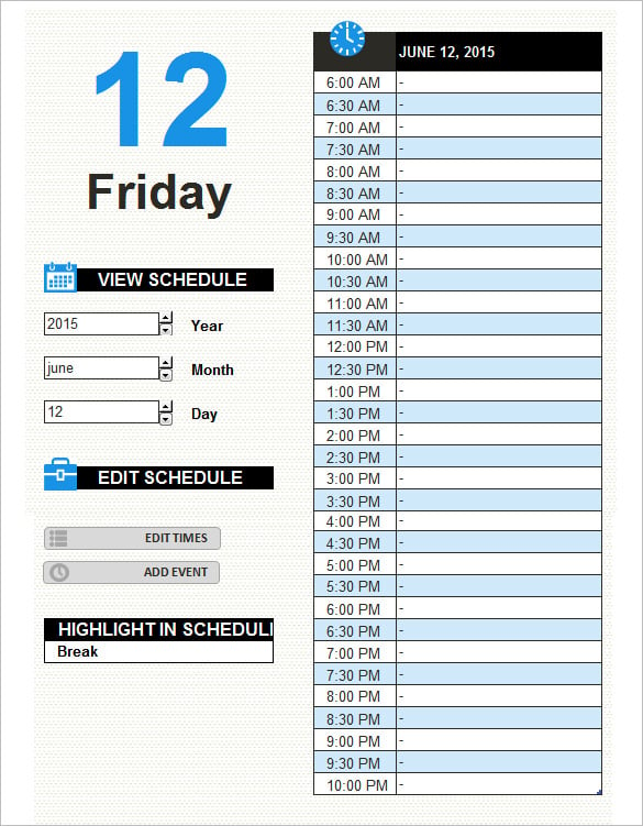 daily work schedule template example