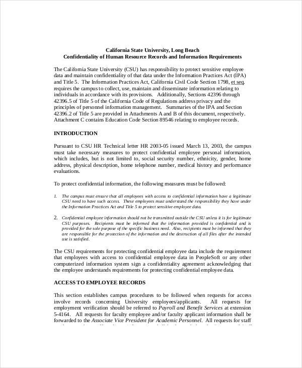data human resources confidentiality agreement