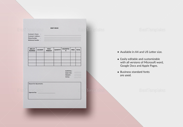 debit memo template