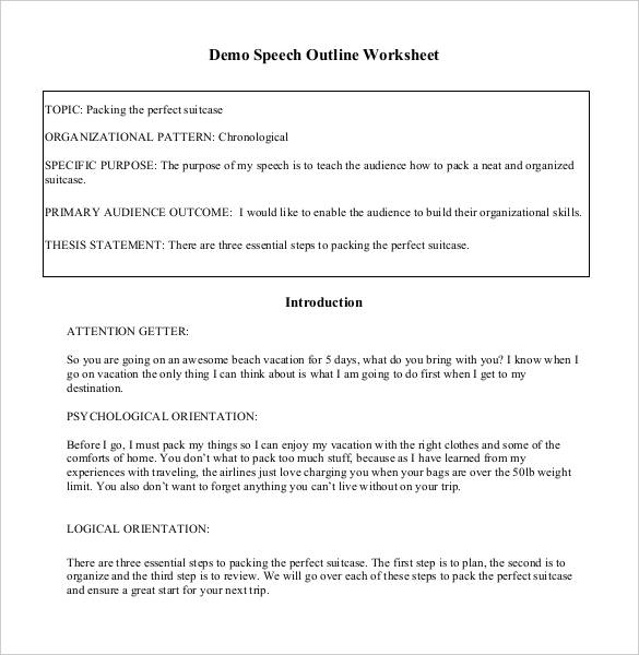 demo speech outline worksheet