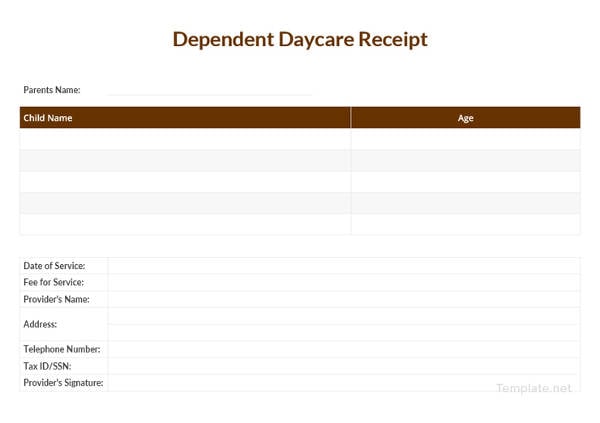 dependent daycare receipt template