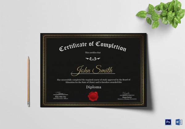 diploma education completion certificate template