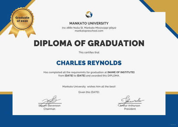 diploma of graduation certificate template