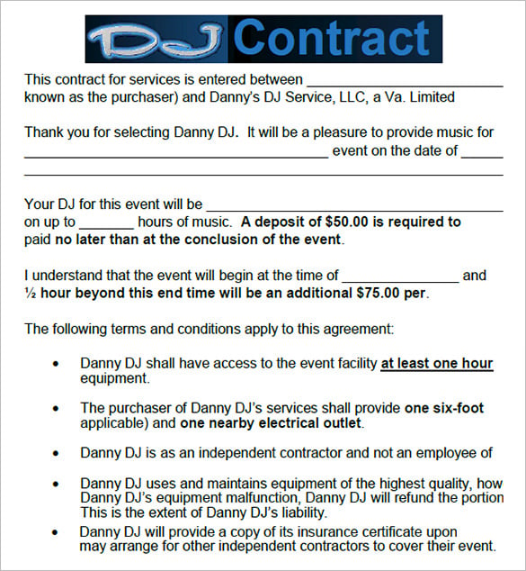 disc jockey service contract template pdf