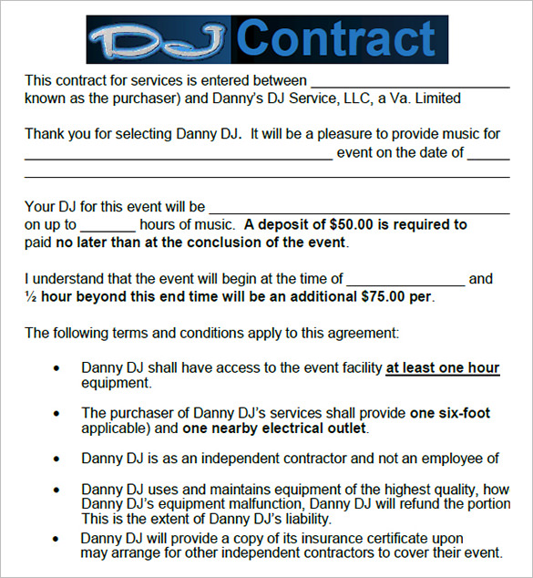 Free Dj Contract Template from images.template.net