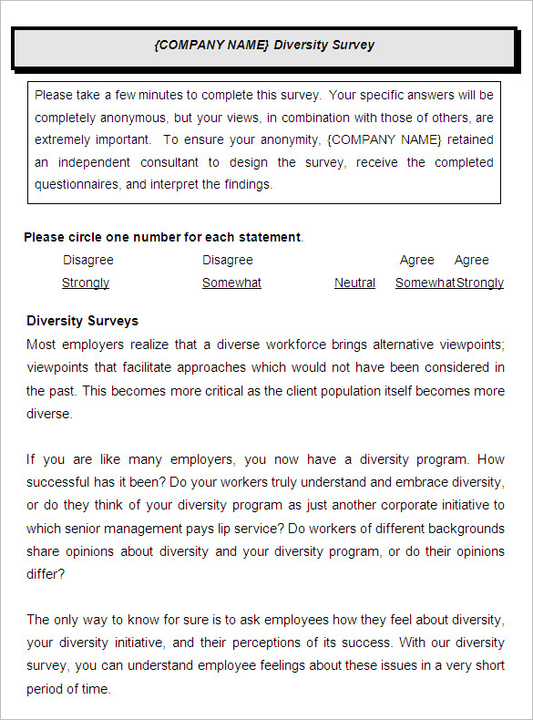 diversity employee satisfaction survey template