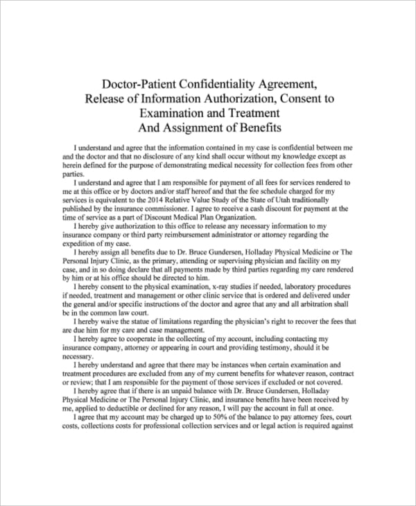 doctor patient confidentiality agreement sample