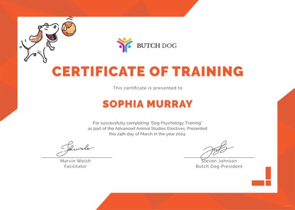 dog training certificate template