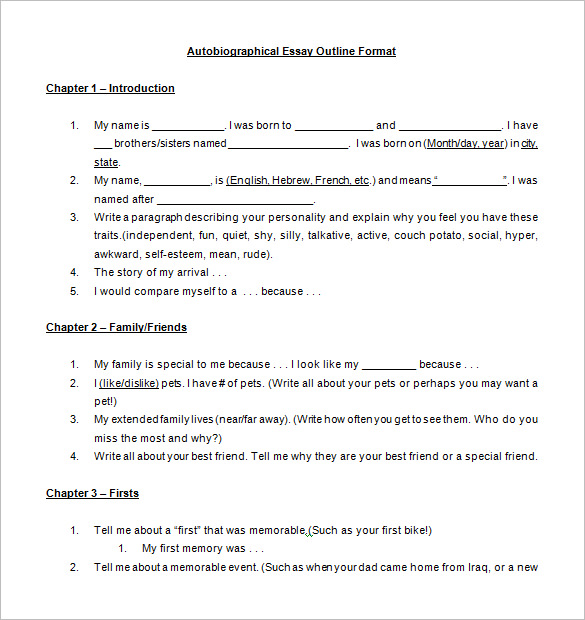 download autobiographical essay outline format