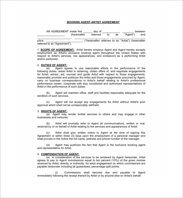 Download Booking Agent Artist Contract Template