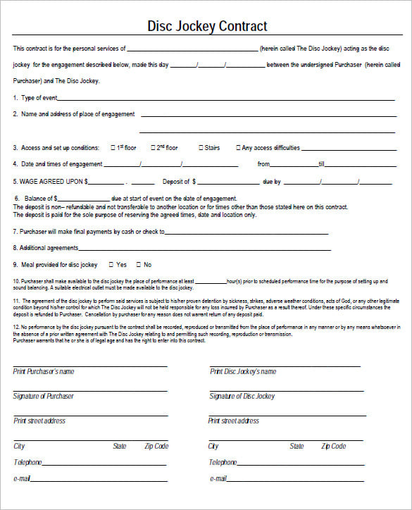 Free Dj Contract Agreement Template Printable Templates