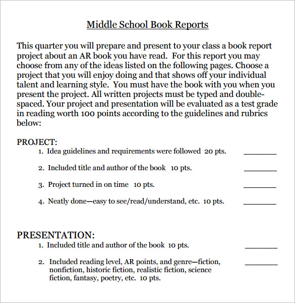 book report middle school template pdf