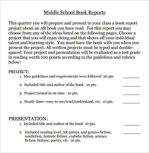 middle school book report assignment