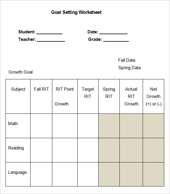 example student goal setting worksheet