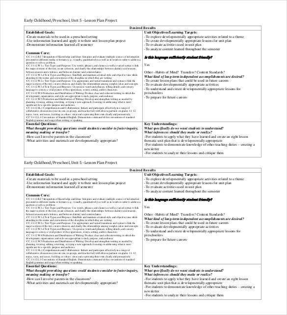 tidlig barndom førskole leksjon plan