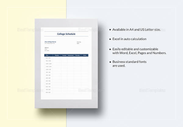 editable college schedule template