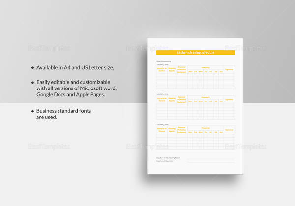 editable kitchen cleaning schedule template