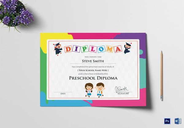 editable preschool diploma certificate template