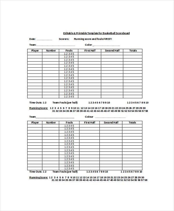 editable printable template for basketball scoreboard