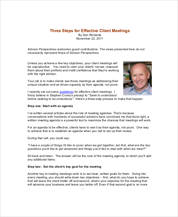 effective client meeting agenda sample template