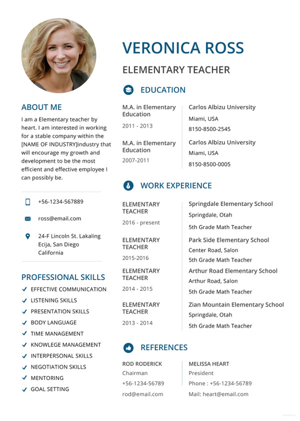 elementary teacher resume template