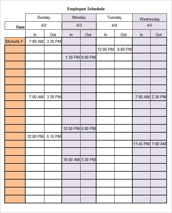 employee work schedule template example