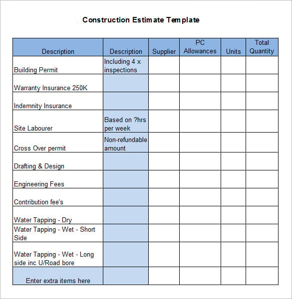 example construction estimate template