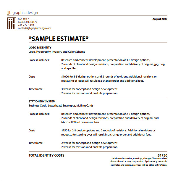 example estimate template format download