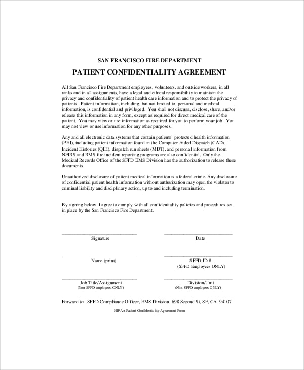 example generic patient confidentiality agreement