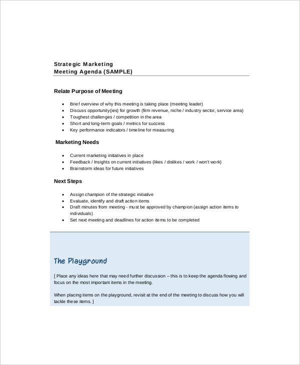 example marketing strategy meeting agenda template