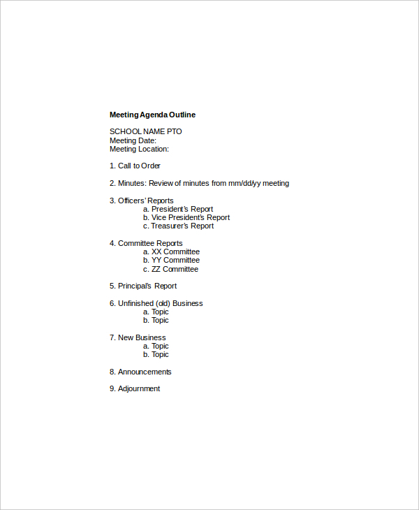 example microsoft meeting agenda outline