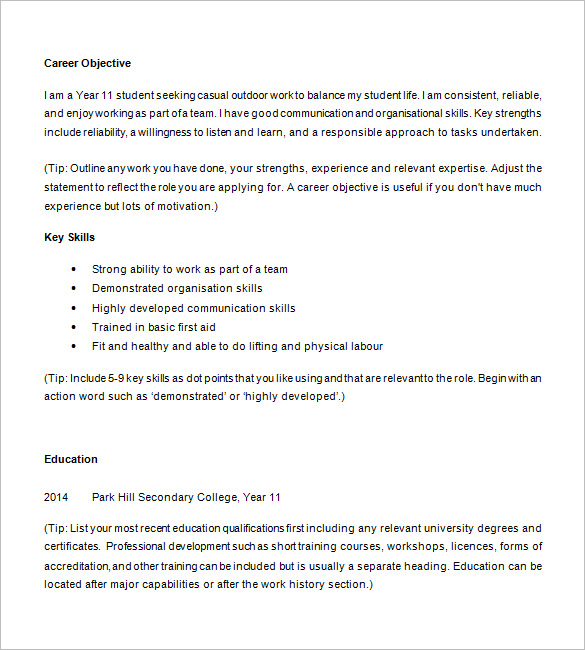 Student resume education examples