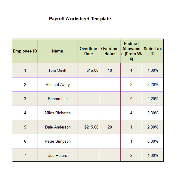 5 Payroll Worksheet Templates Free Excel Pdf Word Documents Download 3430