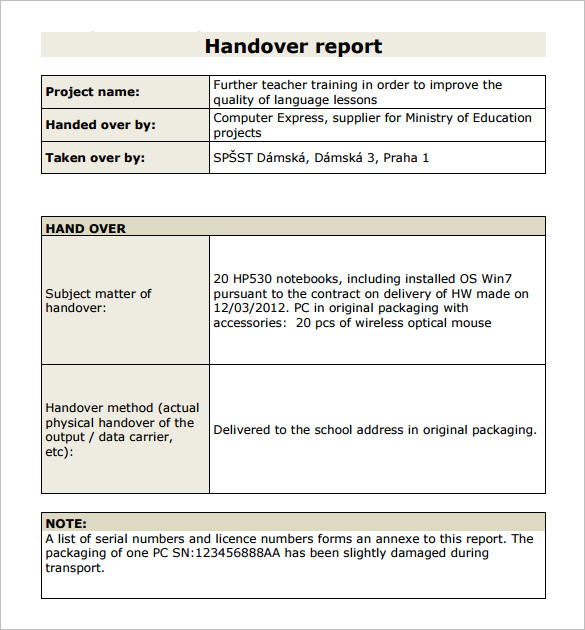 for document sample project handover a Report Handover â€“ Documents PDF  Word, 15 Free Template