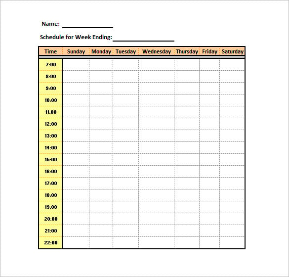 excel hourly calendar schedule template