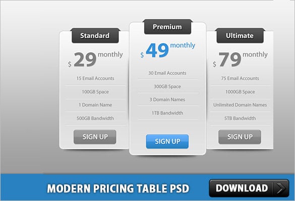 fabulous psd pricing table template
