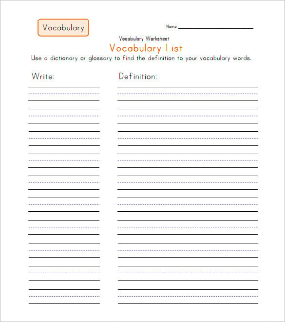 fill in the blank vocabulary worksheet example