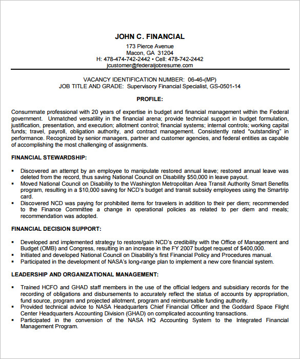 7 Federal Resume Template Word PDF