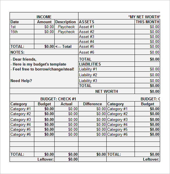 financial worksheet template example